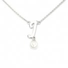 925 Sterling Silver Initial Letter J Round Fresh Water 5mm White Pearl Necklace Girl, 16" S06946N