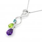18K White Gold Gem Stone Diamond Pendant 925 Silver Necklace Valentine Q21035P