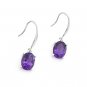 18K White Gold Purple Oval Shaped Amethyst Drop Hook Earrings Valentine Gift F06183E