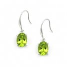 18K White Gold Green Oval Shaped Olivine Drop Hook Earrings Birthday Gift Q21612E