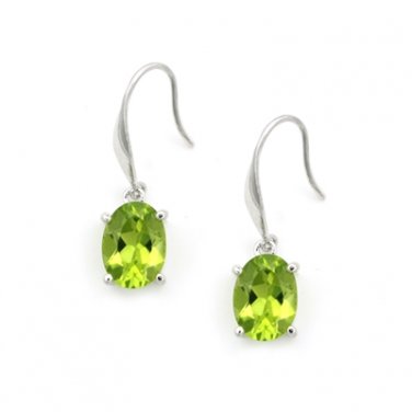 18K White Gold Green Oval Shaped Olivine Drop Hook Earrings Birthday Gift Q21612E