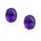 18K White Gold 4 Prong Setting Oval Shaped Amethyst Stud Earrings Birthday Valentine Gift Q21031E