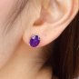18K White Gold 4 Prong Setting Oval Shaped Amethyst Stud Earrings Birthday Valentine Gift Q21031E
