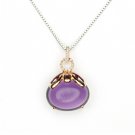 18K Rose Gold Egg Shaped Amethyst Diamond Pendant 925 Sterling Silver Chain 16" Valentine  Q21027P