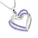 925 Sterling Silver Purple CZ Heart Necklace Valentine Anniversary 16'' Fashion Jewelry C05981N