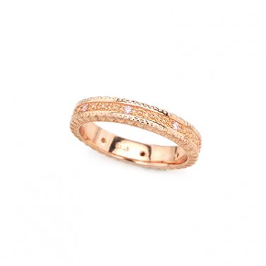 Silver Kings 925 Sterling Silver Pink CZ Milgrain Women Ring Band Jewelry Gift Q22990R