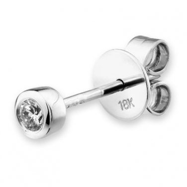 18K White Gold Round Diamond Bezel Setting Single Earring (3.5mm Diameter) (0.08 ct) D00116L