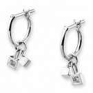 18K White Gold Cubes Dangling Diamond Solitaire Huggie Earrings (0.05cttw) F02778E