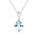 18K White Gold Oval Shaped Aquamarine Drop Pendant Necklace 16" 925 Silver Chain L01732P