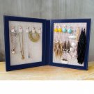 Travel Magnetic Jewelry Book Clutch Storage Organizer Case Box - Earrings Bracelet Necklace (Navy-O)
