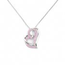 925 Sterling Silver Pink CZ Double Heart Necklace (16") Valentines Gift C06577N