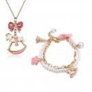 Jewelry Set Rocking Horse Bow Knot Bracelet (6.5'') & Necklace (32"), Women Gift C06364N_C06358B