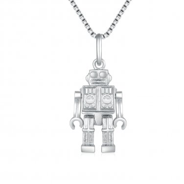925 Sterling Silver Exquisite Crafting Robot Movable Hands Legs Pendant Necklace Gift, 16" Q24350P