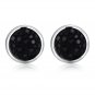 925 Sterling Silver Black Shagreen Round Bezel Setting Stud Earrings Women Rock Jewelry B05934E