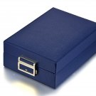 Navy Blue Double Layer Travel Jewellery Storage Case Box w/ Lock & Mirror