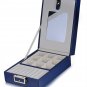 Navy Blue Double Layer Travel Jewellery Storage Case Box w/ Lock & Mirror