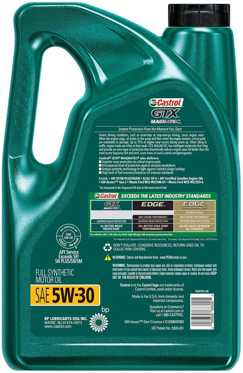 Castrol 03057 GTX MAGNATEC 5W30 Full Synthetic Motor Oil, Green, 5 Quart