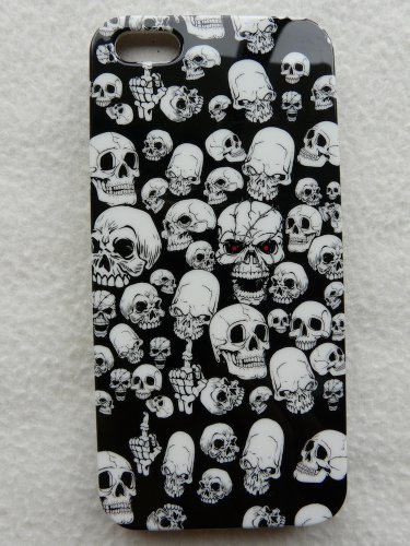 IPHONE5 HARD COVER CASE GLOSSY SKULLS BLACK&WHITE