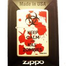 Zippo Custom Lighter - Keep Calm & Kill Zombies Bloody Blood Splatter White