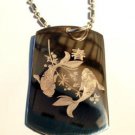 Japanese Koi Fish Yin Yang Symbol & Flowers - Dog Tag w/ Metal Chain Necklace
