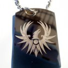 Soaring Fire Red Phoenix Bird Eagle Tattoo - Dog Tag w/ Metal Chain Necklace
