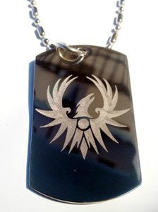 Soaring Fire Red Phoenix Bird Eagle Tattoo - Dog Tag w/ Metal Chain Necklace