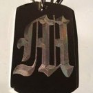 OLD English Font Initial Alphabet Letter M - Dog Tag w/ Metal Chain Necklace