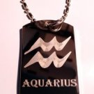 Military Dog Tag Metal Chain Necklace - Celtic Zodiac Sign Aquarius Water Symbol