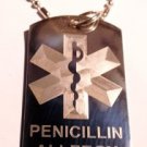 Military Dog Tag Metal Chain Necklace - Medical Emergency Penicillin Allergy