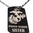 United States USMC Marines Proud  Sister - Dog Tag w/ Metal Chain Necklace
