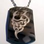 Devil Satan Satanic Evil Face Skull w/ Beard - Dog Tag w/ Metal Chain Necklace