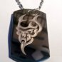 Devil Satan Satanic Evil Face Skull w/ Beard - Dog Tag w/ Metal Chain Necklace