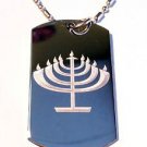 Menora Candle Stand Hanukkah Jew Jewish Logo  - Dog Tag w/ Metal Chain Necklace
