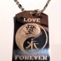 Chinese Calligraphy Love Forever YIN Yang Logo - Dog Tag w/ Metal Chain Necklace