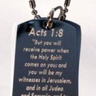 Jesus Christ Christian Bible Acts 1:8 Verse - Dog Tag w/ Metal Chain Necklace