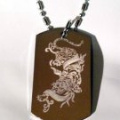 Fierce Black Panther Tiger Prowling w/ Ribbon - Dog Tag w/ Metal Chain Necklace