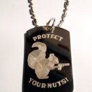 Military Dog Tag Metal Chain Necklace - Protect Your Nuts Squirrel Funny Novelty