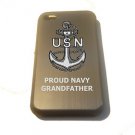 USN Proud Navy Grandfather Engraved - APPLE iPhone 4 / 4s Aluminum Silver Case