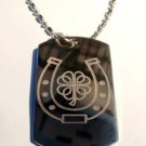 Lucky Celtic Clover Horseshoe Design - Dog Tag w/ Metal Chain Necklace