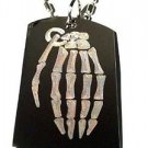 Skeleton Dead Hand Grenade Design - Dog Tag w/ Metal Chain Necklace