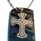 Jesus Christ Christian 3D Vintage Cross - Dog Tag w/ Metal Chain Necklace