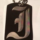 OLD English Font Initial Alphabet Letter J - Dog Tag w/ Metal Chain Necklace