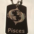 Zodiac Astrology Signs Pisces Two Fish - Dog Tag w/ Metal Chain Necklace