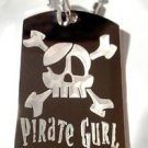 Pirate Gurl Girl Skull Cross Bones Eye Patch - Dog Tag w/ Metal Chain Necklace