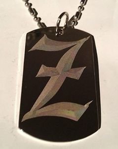 OLD English Font Initial Alphabet Letter Z - Dog Tag w/ Metal Chain Necklace