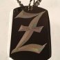 OLD English Font Initial Alphabet Letter Z - Dog Tag w/ Metal Chain Necklace