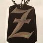 OLD English Font Initial Alphabet Letter Z - Dog Tag w/ Metal Chain Necklace