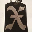 OLD English Font Initial Alphabet Letter X - Dog Tag w/ Metal Chain Necklace