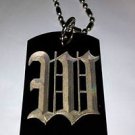 OLD English Font Initial Alphabet Letter W - Dog Tag w/ Metal Chain Necklace