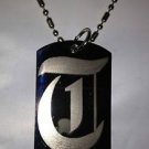 OLD English Font Initial Alphabet Letter T - Dog Tag w/ Metal Chain Necklace